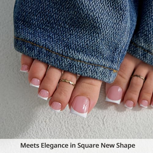 BTArtboxnails XCOATTIPS Toe Nail Tips - Lamp-Curable Real Square Pink Press On Toenails for Women, 150 Soak Off French Tip Toe Nail Extensions in 15 Sizes, Builder Gel & Top Coat Required