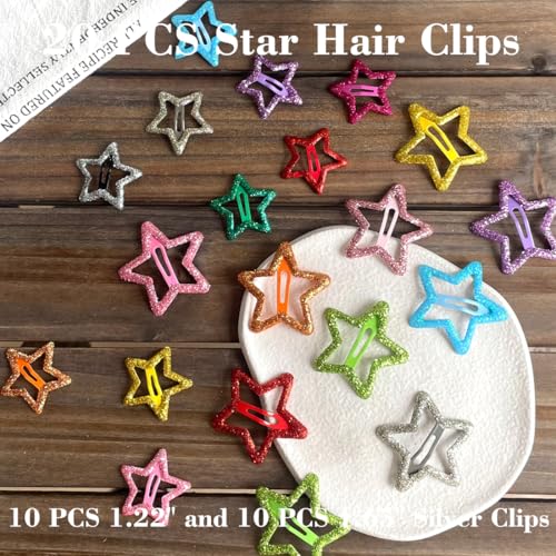 20 PCS Sparkling Star Hair Clips - Non Slip Metal Star Hair Accessories for Girls & Women