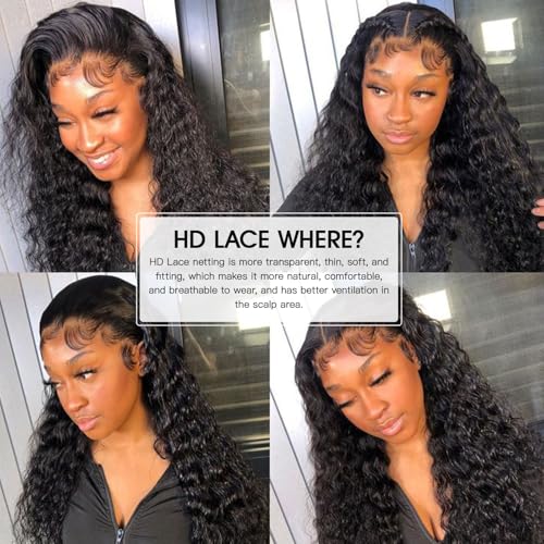 Lemoda 210% Density 13x6 Full Lace Frontal Virgin Human Hair Wigs 28Inch Water Wave 13x6 HD Lace Frontal Wigs Deep Wave Full 13x6 Lace Wigs Classic Hairstyle Wet and Wavy Wig Pre Plucked Hairline
