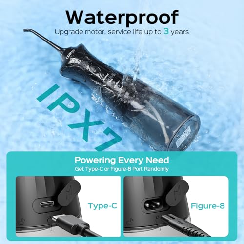 COSLUS Water Dental Flosser Pick for Teeth: 4 Modes Cordless Portable 300ML Larger Tank Water Teeth Cleaner IPX7 Waterproof Flossing Cleaning Picks for Home Travel Black C30(FC5360)