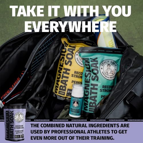 Coach Soak Recovery Bath Soak - Faster Absorption Than Epsom Salt for Pain - Rejuvenating Magnesium Flakes with 21 Minerals, Essential Oils & Bath Salts, 3lbs (Calming Lavender)