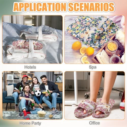 Chuarry 10 Pairs Floral Cotton House Slippers for Guest Women Washable Indoor Cotton Slippers Open Toe for Hotel Travel Airplane Spa, 2 Sizes