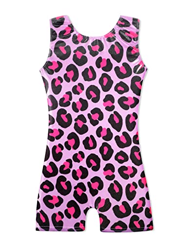 HOZIY Kids,Little Kid, Leotards Gymnastics with Shorts 5t Size 5-6x Biketard Hot Pink Leopard Tumbling Outfits Leo Gym Gymnastic Bike Shorts Dance Clothes Apparel Clothing Sparkle