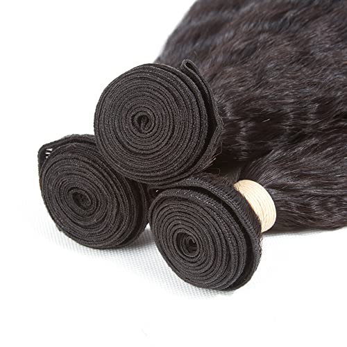 Kinky Straight Bundles, Kerriana 20 22 24 Inch Human Hair Bundles 100% Unprocessed Brazilian 3 bundles For Black Women Natural Black Color