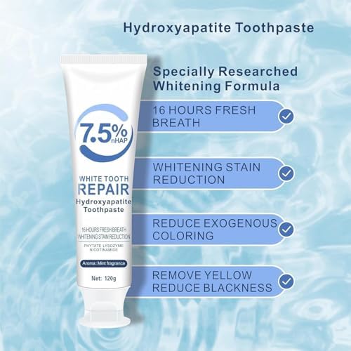 Hydroxyapatite Toothpastes for Enamel Protection and Tooth Strengthening, 7.5% Hydroxyapatite Whitening Toothpastes - Fluoride-Free, Gentle Mint, Fresh Breath, Daily Use for Oral Health (2)