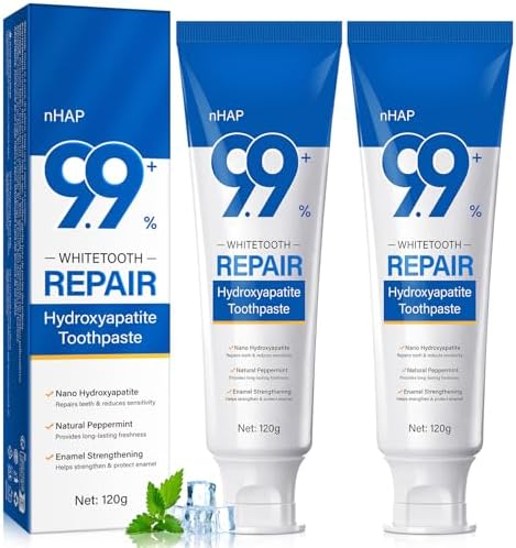 9.9% Hydroxyapatite Toothpaste - 2 Pack, Protects Enamel and Strengthens Teeth, Cleans and Cares for Oral Health, Freshens Breath, Non-Irritating, Natural and Safe, 8.46 Oz