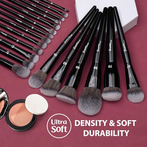 Bueart Design 19Pcs Professional Grade Labeled Makeup Brushes Set, Large Foundation Powder Contour Concealer eyeshadow Blush EyeLiner Make up Brushes,Premium Synthetic hair,Vegan Cruelty-free