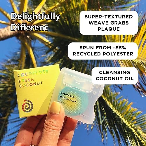 Cocofloss Woven Dental Floss, Dentist-Designed Oral Care, Coconut Scent, Waxed, Expanding, Kid-Friendly String Floss with Coconut Oil, 4 Spools (33 yd Each)