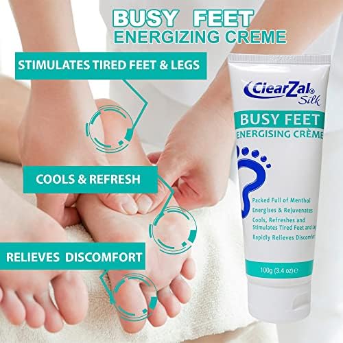 Clearzal Busy Feet Cooling Energizing Foot Cream, Packed with Menthol for Pain Relief for Tired Achy Feet, Refreshes and Rejuvenates, Helps to Provide Relief from Neuropathy, 3.4 Ounce Tube