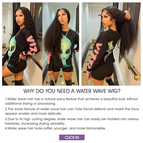 Lemoda 210% Density 13x6 Full Lace Frontal Virgin Human Hair Wigs 28Inch Water Wave 13x6 HD Lace Frontal Wigs Deep Wave Full 13x6 Lace Wigs Classic Hairstyle Wet and Wavy Wig Pre Plucked Hairline