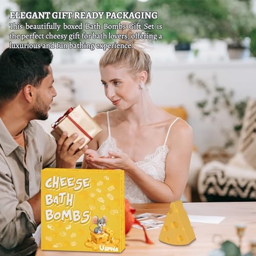 Cheese Bath Bombs Set - 7 Unique Cheese-Shaped & Milky Scented Shower Bomb with Surprise Mouse Miniature, Fun & Fancy Bathbombs, Ideal Cheesy Gift for Cheese & Bath Lovers