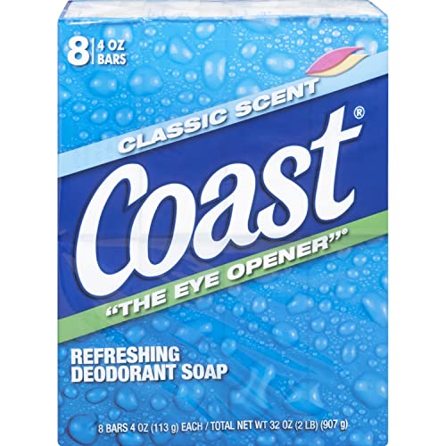 Coast Refreshing Deodorant Soap Bar - 8 Bars - Thick Rich Lather Leaves Your Body Feeling Energized And Clean - Classic Pacific Force Scent (Pack of 2)