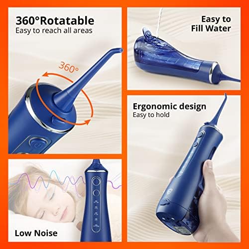 LF Water Flosser for Teeth Cleaning and Flossing Pick, DIY 4 Modes Rechargeable Cordless Oral Irrigator, IPX7 Waterproof Portable Electric Dentel Flossers for Home and Travel, Blue