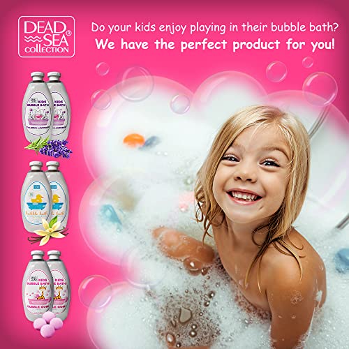 Dead Sea Collection Bubble Bath Kids with Bubble Gum Scent - Cleansing and Moisturizing Liquid Bath Pure Dead Sea Minerals - Pack of 2 Large Bottles (67.6 fl.oz)