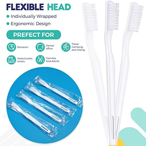 CHENGU 200 Pack Individually Wrapped Disposable Toothbrush Bulk Single Use Toothbrush with Soft Bristle for Women Men Adult Hotels Guest Travel Donation(White)