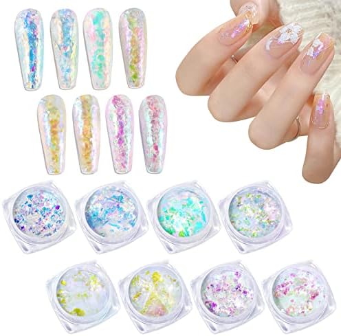 Laza Chameleon Flakes, 8 Colors Nail Confetti Powder, Irregular Colorshift Pigment Powder for Nails Art Supplies, Epoxy Resin Tumbler, Slime, Crafts Decoration - Glass Starry Night