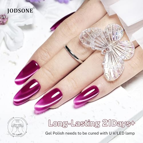 JODSONE Cat Eye Gel Nail Polish Set Purple Red Sliver Collection 6 Colors for Holographic Glitter Cat Eye with Magnet at Home DIY Design Gift for Girls