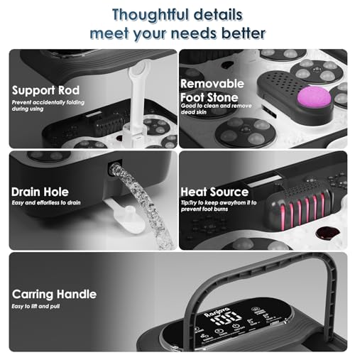 Collapsible Foot Spa Electric Rotary Massage, Foot Bath with Heat, Bubble,Temp Control, and 24 Motorized Shiatsu Massage Balls, Pedicure Foot Spa Tub for Stress Relief (Black)