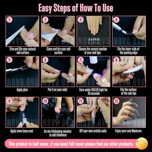 Half Cover XXL Curved Nail Tips, Square Shallow Paste Soft Gel x Long L XL XXXL Hawk Curve Claw 90s' Y2K Fake Nails Extension kit, Clear Soft French False Nail for Acrylic 12 Sizes 240pc