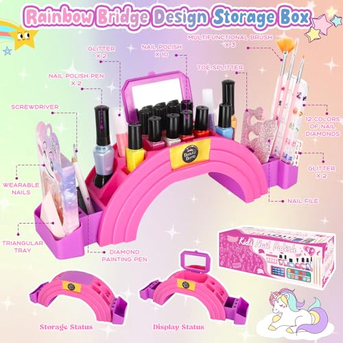 Kids Nail Polish Set for Girls, 28Pcs Nail Art Kit with Nail Dryer, Non-Toxic Peel-Off Water-Based Nail Polish Christmas Birthday Gifts Toddlers Kids Girls Toys Ages 3 4 5 6 7 8+