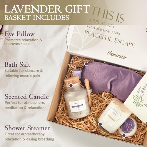 Lavender Bath Set for Women, Birthday Basket for Female, Mom, Sis, Girlfriend, and Best Friends, Spa Gifts Baskets for Women- Relaxation Present for female Friend
