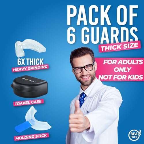 HONEYBULL Anti Grinding Guard Set [6 Pack - Thick] Comes in Bigger Size for Heavy Grinding | Comfortable Custom Mouth Guard for Nighttime Teeth Grinding