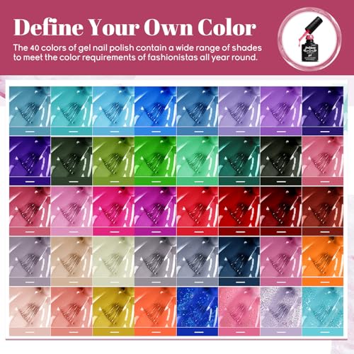 JEWHITENY 45PCS Gel Nail Polish Kit with U V Light LED Nail Lamp 40 Colors Set Manicure Tools All-In-One Nail Gel Kit