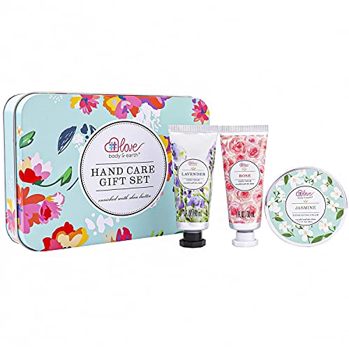 BODY & EARTH # LOVE Hand Cream Gift Set for Women, Hand Lotion Gift for Mothers Day, Travel Size Lotion, Repair & Moisture Dry Hands, 2 Hand Cream & Exfoliating Cream, Skin Care Birthday Gift for Her