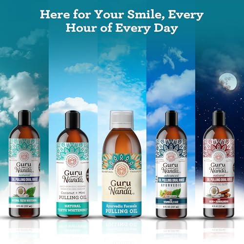 GuruNanda Original Oil Pulling Mouthwash, Promotes Deep Cleaning, With Coconut & Sesame for Teeth & Gum Health & Fresh Breath, ALcohol-free, 3X8.45 Fl Oz