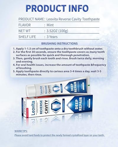 Cavity Reversing Toothpaste for Adult, Hydroxyapatite as Remineralizing Filler, SLS and Fluoride Free Tooth Decay Treatment, Anticavity Reversal Enamel Repair, 3.52 OZ
