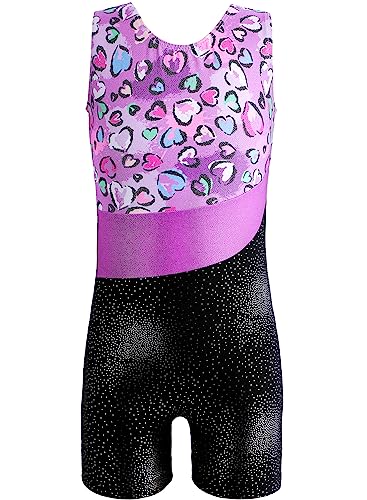 Leotards for Toddler Girls Gymnastcis 3t 4t Kid Child Dance Tumbling Trainning Sleeveless Biketard Sparkly Heart Unitard (Heart Purple, 3-4 Years)
