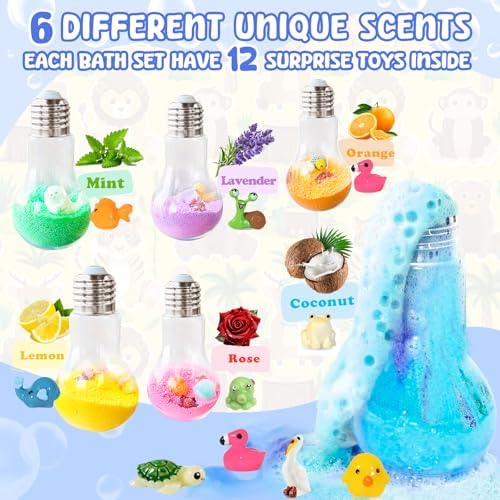 Kids Bath Bombs Potions with Surprise Inside: 6 Pack Organic BathBombs with 12 Mini Toys Easter Gift Set Rich in Natural Essential Oils, Fun Science Toddler Bath Bombs Fizzies for Dry Skin Moisturize