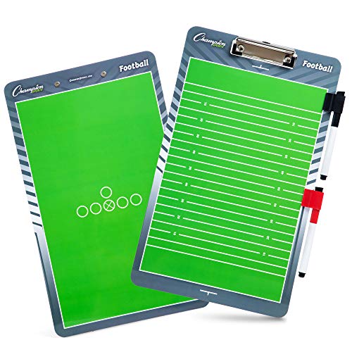 Champion Sports Dry Erase Clipboard for Coaching Football - Whiteboards for Strategizing, Techniques, Plays - 2-Sided Clipboards with Clip - Front Side Full Feild - Backside Play Creation, 10 x 16