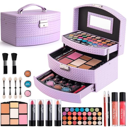 Hot Sugar Girls Makeup Kit for Birthday Gift, All in One Makeup Set for Women Full Kit, Christmas Beauty Set for Teens 10 12 13 16 Includes Real Cosmetics (Purple)