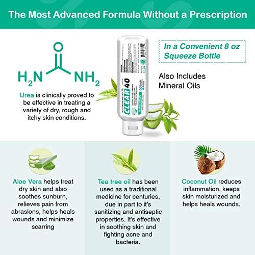 Clear 40, 40% Urea Gel, 8 oz w/Tea Tree & Coconut Oil, Aloe Vera Extract, Works on Calluses & Corns, Moisturizes & Softens Cracked Heels, Feet, Elbows, Hands, Nails, Superior Hydration to Urea Creams
