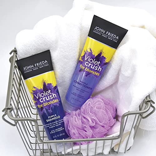 John Frieda Violet Crush Purple Conditioner, Purple Conditioner for Blonde Hair, Crushed Violet Pigments Neutralize Brassy Tones for Cooler, Brighter Blonde, 8.3 Oz