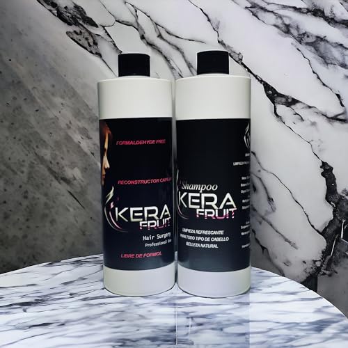 KERA FRUIT Cirugia Capilar Para el Cabello Libre de Formol - Antifrizz Deep Hydratation - Repair Hair Treatment - Professional Results - Formaldehyde Free 16oz with Shampoo - keratin Treatment.