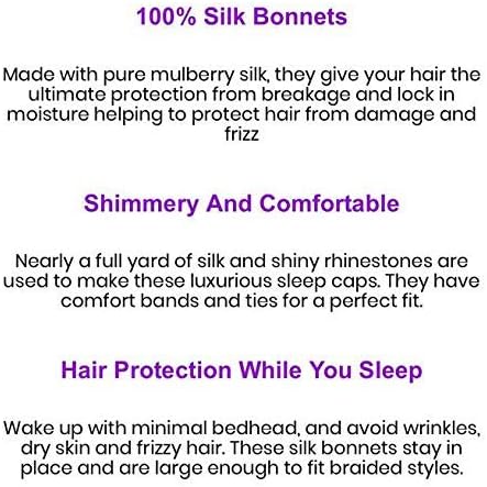 Large Size Soft Silk Bling Bonnet Sleep Cap, Extra Large for Braids, Satin Smooth Rhinestone Night Hat