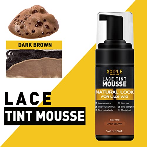Lace Tint Melting Mousse for Wigs, Toupees, and Hairpieces - Natural Finishing Color and Glue Tool Set (Dark Brown)