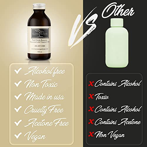 Karma Organic Natural Nail Polish Remover Unscented with Vitamin E Oil - Non Toxic, Vegan, Cruelty Free, Acetone free – Nails Strengthener for Fingernails – 4 fl. Oz.