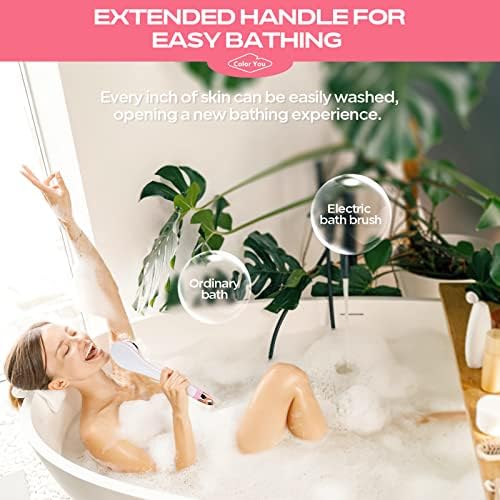 Color You Electric Body Brush for Exfoliating and Massage, Long Handle Electric Bath Brush Rechargeable Body Scrubber, Soft Silicone Spinning Skin Brush with 4 Spin Brush Heads for Man and Women