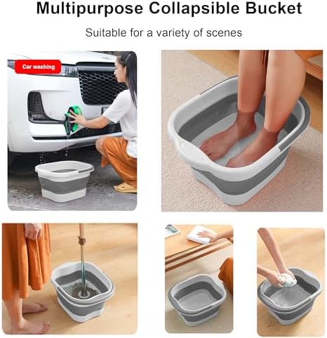 Collapsible Foot Soak Tub 15L(4 GL) with Handle, Bath Massager for Dry Cracked Feet, Plastic Grey Foot Bucket