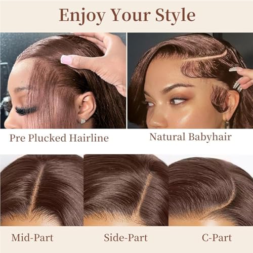 Cypha 28 Inch Chocolate Brown Lace Front Wigs Human Hair Pre Plucked 13x6 Straight Lace Front Wigs Human Hair 180% Density Colored #4 Light Brown Glueless Wig HD Lace Frontal Wigs for Women