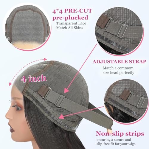 Caijuxing Wear and Go Bob Wig Human Hair 200% Density Short Bob Glueless Wig Human Hair Pre Plucked Pre Cut 4x4 HD Lace Front Wigs for Black Women Natural Color (10 Inch)