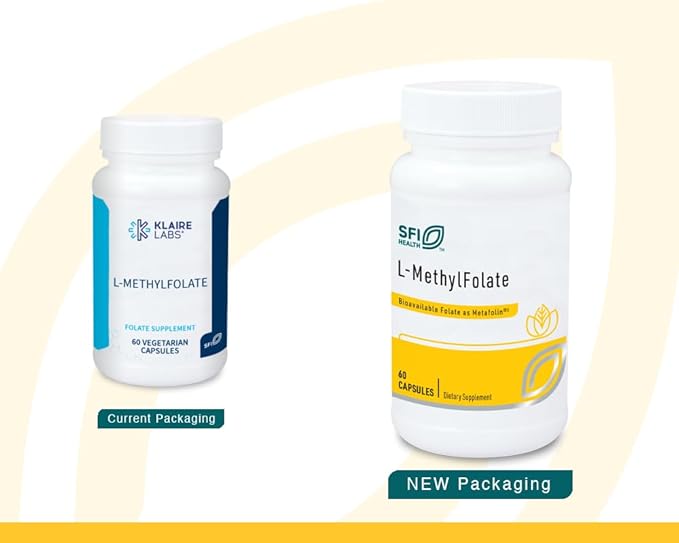 Klaire Labs L-Methylfolate - 1000 mcg Folate Highly Bioavailable, Hypoallergenic 1000 Micrograms (1 Milligram) Metafolin L-5-MTHF (60 Capsules)