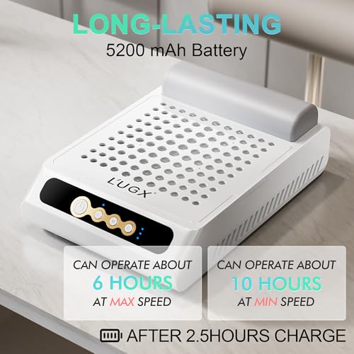 L'UGX Rechargeable Nail Dust Collector, Professional Brushless Turbo Dust Collector Nail Tech, Powerful Dust Suction Machine Manicure Pedicure Tool for Acrylic Nail Polishing, Low Noise, 2Pcs Filters