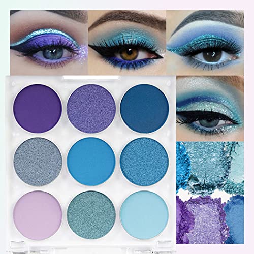 9-Color Shimmer & Matte Blue Eyeshadow Palette – Highly Pigmented Light & Dark Blue Shades, Blendable Shiny & Matt Makeup Powder