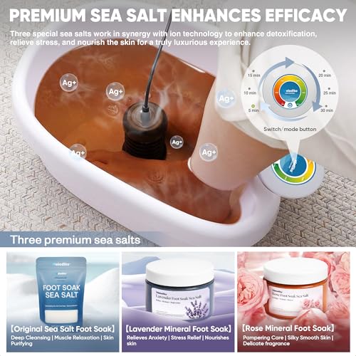 Ionic Foot Bath Detox Machine, Premium Ion Foot Spa for Home Use, Includes 3 Sea Salts (Original/Rose/Lavender), Basin, 2 Ion Arrays & Accessories, Perfect for Parents/Seniors/Partner/Self, White