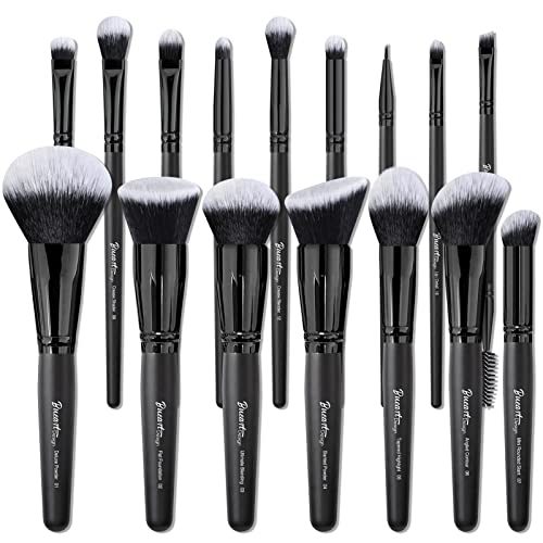 Bueart Design 19Pcs ULTRA SOFT Black labeled DENSE HAIR Makeup Brushes set Contains large powder Flat Foundation Ultimate Blending Make up Brush set Blush Face Brush Concealers contour Eyeshadow