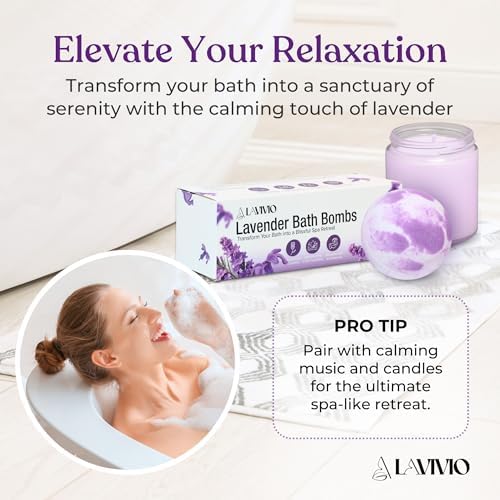 Lavender Bath Bombs for Women - Lavendar Bath Bomb with Shea Butter & Essential Oils - Mega Foaming, Relaxing, Moisturizing, for Stress Relief & Dry Skin - 3 x 100g - Gift Set